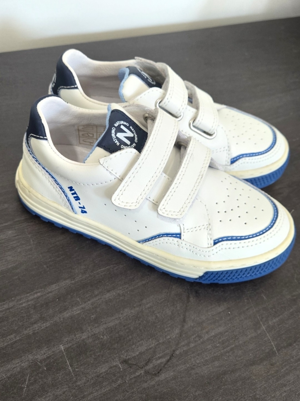 Naturino Ariton Roomy Leather Double Velcro Boys Sneaker - Blue & White